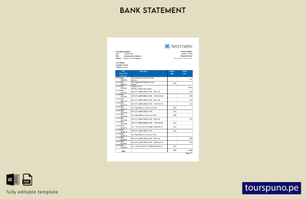 listo para imprimir plantilla de Excel de extracto bancario de Islandia Arion